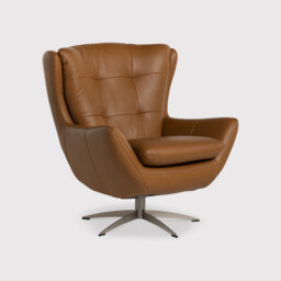 Mills Swivel Armchair, Brown Leather - Barker & Stonehouse