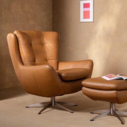 Mills Swivel Armchair, Brown Leather - Barker & Stonehouse - thumbnail 2