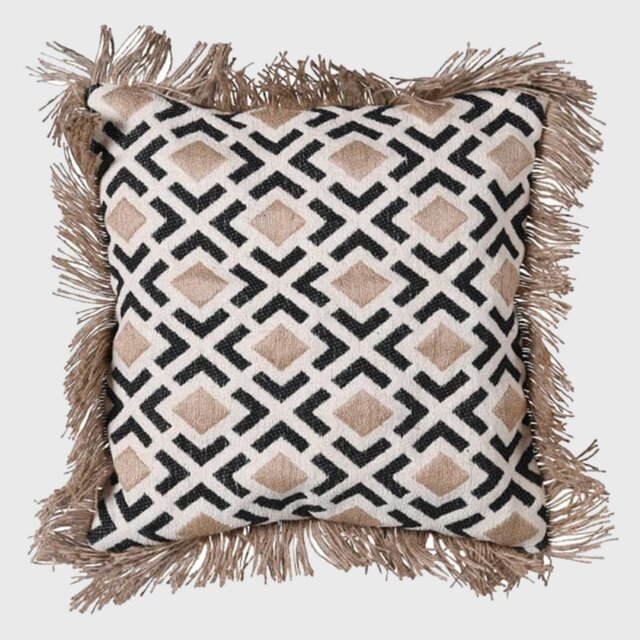 FLORIAN FRINGED CUSHION, Square Cotton Blend - Barker & Stonehouse
