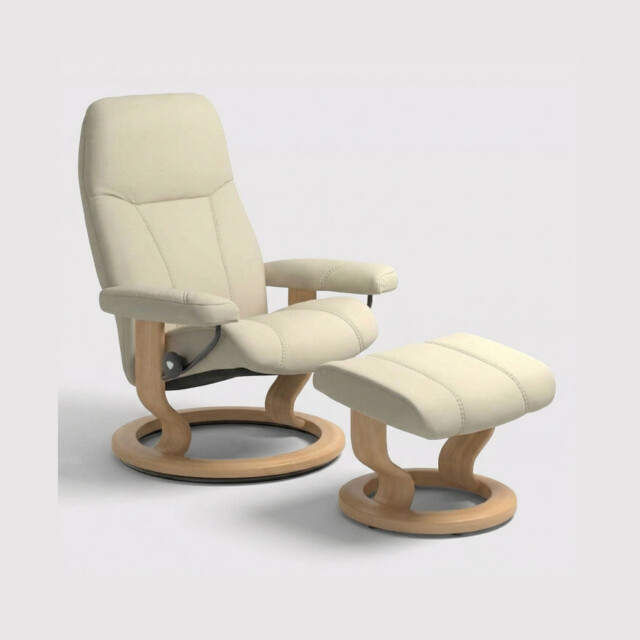 Stressless Consul Small Recliner Chair & Stool, Neutral Leather - Barker & Stonehouse - image 1
