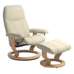 Stressless Consul Small Recliner Chair & Stool, Neutral Leather - Barker & Stonehouse - thumbnail 2