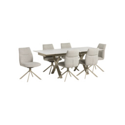 Altadena Extension Table+6 x Altadena Swivel Armchair, Neutral Ceramic - Barker & Stonehouse - thumbnail 3