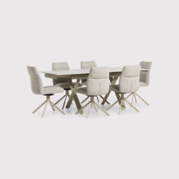 Altadena Extension Table+6 X Altadena Swivel Armchair, Neutral Ceramic - Barker & Stonehouse