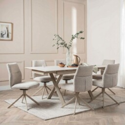 Altadena Extension Table+6 x Altadena Swivel Armchair, Neutral Ceramic - Barker & Stonehouse - thumbnail 2