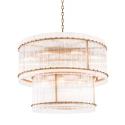Eichholtz Ruby Chandelier L Antique Brass Finish Glass - Barker & Stonehouse