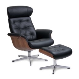Conform Timeout Button Stitched Swivel Recliner Chair, Black Leather - Barker & Stonehouse - thumbnail 3
