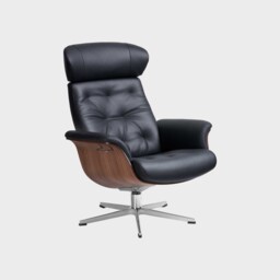 Conform Timeout Button Stitched Swivel Recliner Chair, Black Leather - Barker & Stonehouse - thumbnail 1