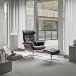 Conform Timeout Button Stitched Swivel Recliner Chair, Black Leather - Barker & Stonehouse - thumbnail 4