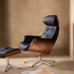Conform Timeout Button Stitched Swivel Recliner Chair, Black Leather - Barker & Stonehouse - thumbnail 2