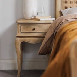 Cecile 1 Drawer Curved Leg Bedside Table, Neutral Wood - Barker & Stonehouse - thumbnail 2