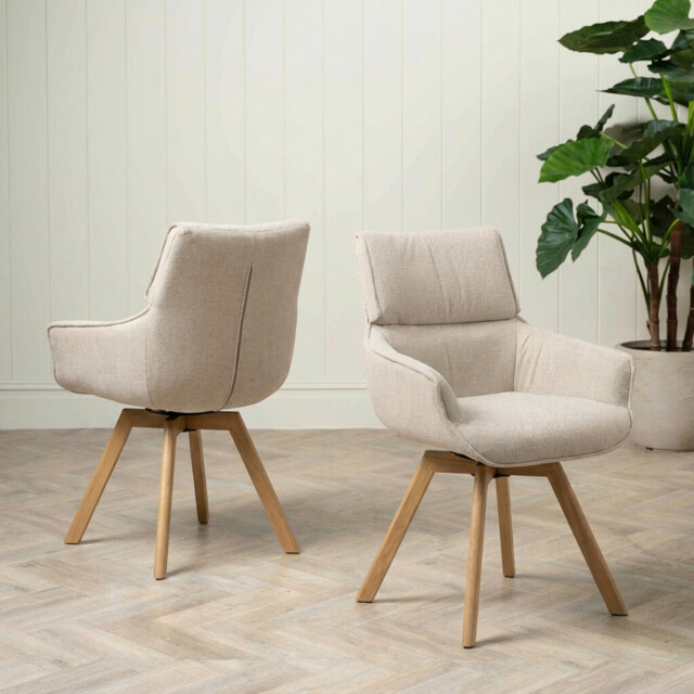 Shona Dining Chair With Arms with Wooden Leg, Neutral - Barker & Stonehouse - image 1