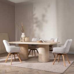 Shona Dining Chair With Arms with Wooden Leg, Neutral - Barker & Stonehouse - thumbnail 3