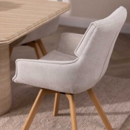 Shona Dining Chair With Arms with Wooden Leg, Neutral - Barker & Stonehouse - thumbnail 6