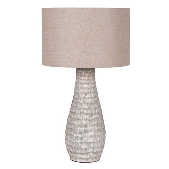 Beige Etched Ceramic Table Lamp, Neutral Metal - Barker & Stonehouse