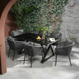 Alvor 6 Seater Dining Set, Rope, Grey - Barker & Stonehouse