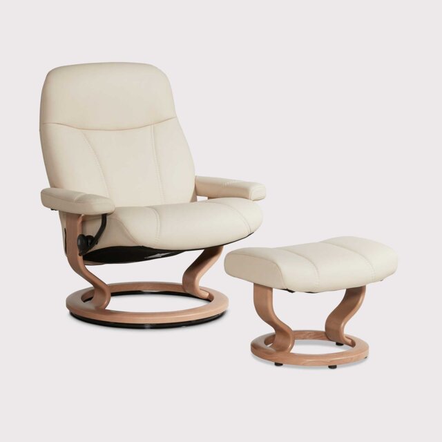 Stressless Consul Large Recliner Chair & Stool, Neutral Leather - Barker & Stonehouse - image 1