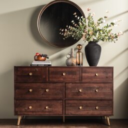 sachin and babi light blue dress Aetheria Contemporary Wood 6-Drawer Dresser in Dark Brown – Roundhill  Furniture main image 1