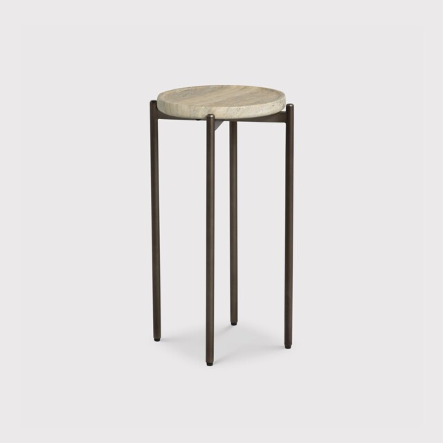 Ryde Tall Dark Travertine Side Table, Round, Neutral - Barker & Stonehouse - image 1