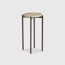 Ryde Tall Dark Travertine Side Table, Round, Neutral - Barker & Stonehouse - thumbnail 1