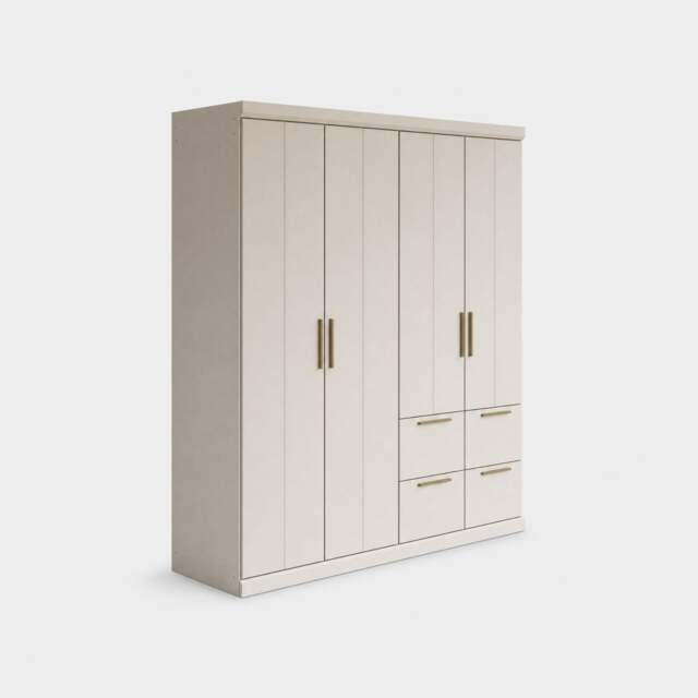 Malham 4 Door Hinged Wardrobe 181X203Cm With Cornice, Neutral Wood - Barker & Stonehouse - image 1
