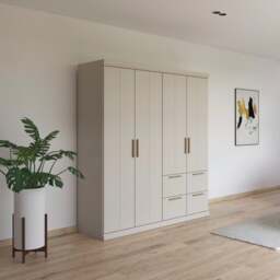 Malham 4 Door Hinged Wardrobe 181X203Cm With Cornice, Neutral Wood - Barker & Stonehouse - thumbnail 2
