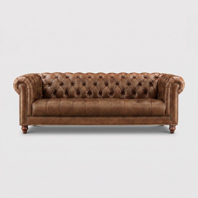 Ullswater 4 Seater Chesterfield Sofa 2034 Dark Rum FL, Brown Leather - Barker & Stonehouse - image 1