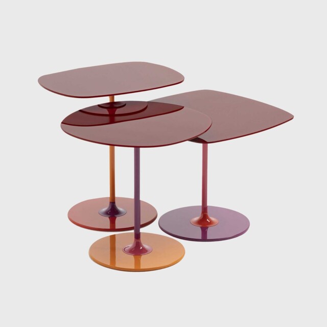 Kartell Thierry Set 3 Side Tables H40+H45+H50 Burgundy, Red Glass - Barker & Stonehouse - image 1