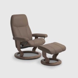 Stressless Consul Medium Recliner Chair & Stool, Brown Leather - Barker & Stonehouse - thumbnail 1