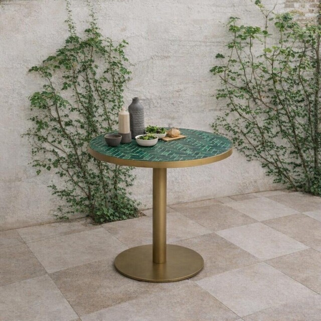 Atlantic Garden Pedestal Bistro Dining Table, Round, Stone, Green - Barker & Stonehouse - image 1