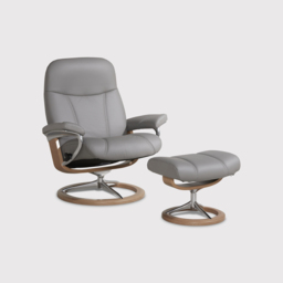 Stressless Consul Large Recliner Chair & Stool, Grey Leather - Barker & Stonehouse