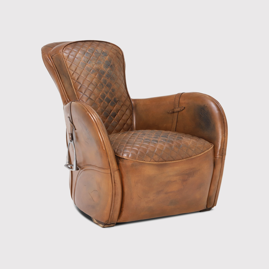 Timothy Oulton Saddle Armchair, Brown Leather Barker