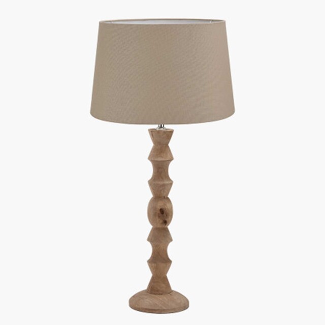 Tall Wooden Bobbin Table Lamp, Brown - Barker & Stonehouse