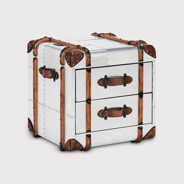 Timothy Oulton Globetrekker 2 Drawer Side Table, Silver Metal - Barker & Stonehouse - image 1