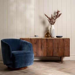 Pellaro Swivel Armchair, Blue Fabric - Barker & Stonehouse - thumbnail 1