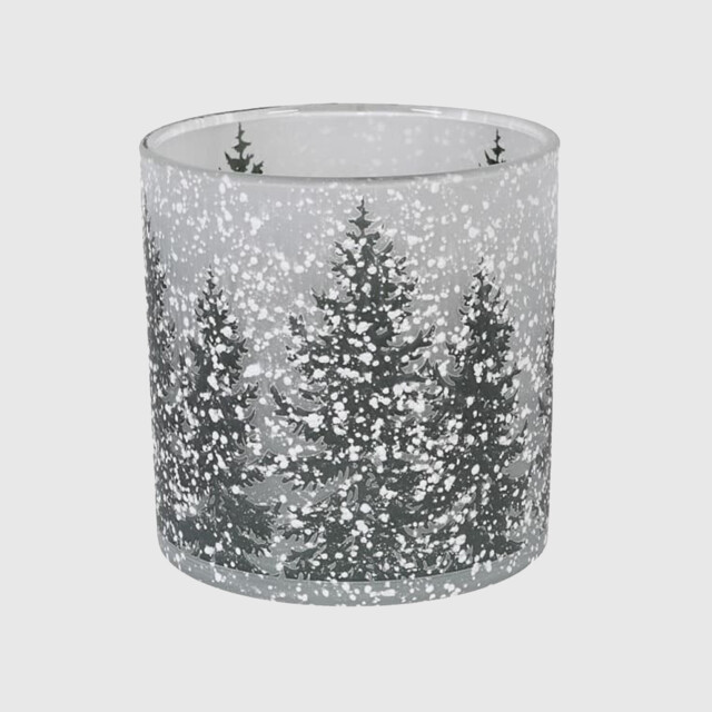 Medium Snowy Trees Candle Holder, Grey Glass - Barker & Stonehouse