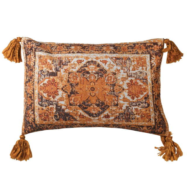 Vintage Tassel Cushion, Square, Yellow Cotton Blend - Barker & Stonehouse