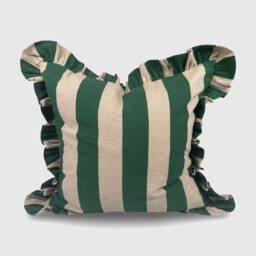 Green Striped Frill Cushion, Square Cotton - Barker & Stonehouse - thumbnail 1