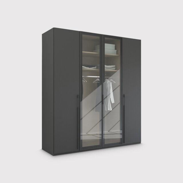 Kacey 4 Door Wardrobe 2 Glass Doors H223Cm, Grey Wood - Barker & Stonehouse - image 1