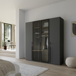 Kacey 4 Door Wardrobe 2 Glass Doors H223Cm, Grey Wood - Barker & Stonehouse - thumbnail 2