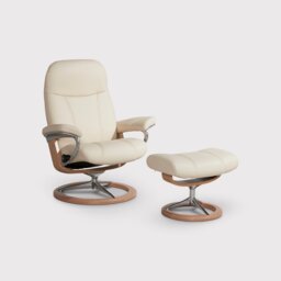 Stressless Consul Medium Recliner Chair & Stool, Neutral Leather - Barker & Stonehouse - thumbnail 1