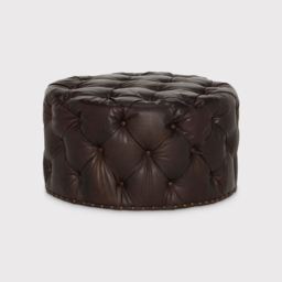 Timothy Oulton Lord Digsby Round Medium Footstool, Brown Leather - Barker & Stonehouse