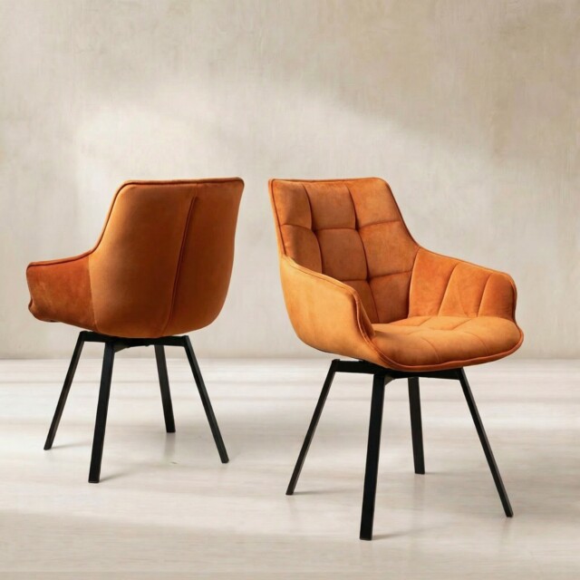 Jasper Leisure Swivel Dining Chair, Orange Velvet - Barker & Stonehouse - image 1