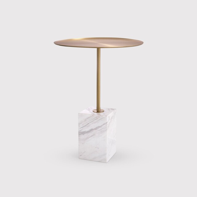 Eichholtz Cole Side Table Brushed Brass Finish White Marble, Round, Gold Metal - Barker & Stonehouse - image 1
