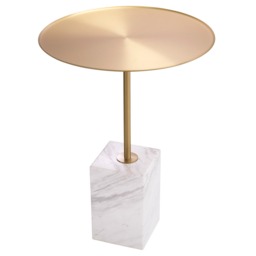 Eichholtz Cole Side Table Brushed Brass Finish White Marble, Round, Gold Metal - Barker & Stonehouse - thumbnail 2