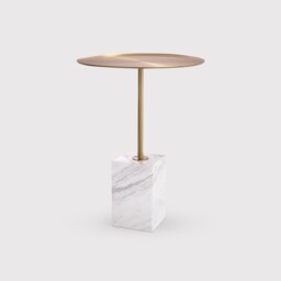 Eichholtz Cole Side Table Brushed Brass Finish White Marble, Round, Gold Metal - Barker & Stonehouse