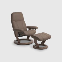 Stressless Consul Small Recliner Chair & Footstool, Brown Leather - Barker & Stonehouse - thumbnail 1