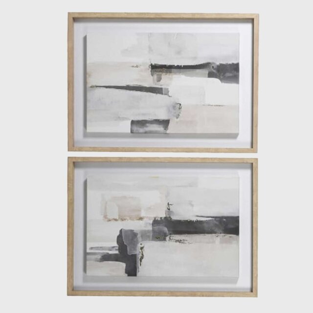 Set of 2 Natural Brushstroke Framed Canvas Print - Barker & Stonehouse