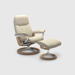 Stressless Consul Small Recliner Chair & Footstool Quickship, Neutral Leather - Barker & Stonehouse