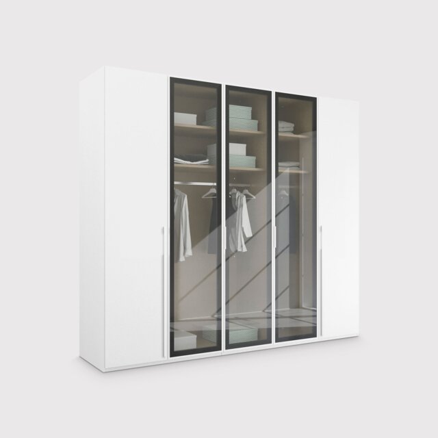 Kacey 5 Door Wardrobe 3 Glass Doors H223Cm, White Wood - Barker & Stonehouse - image 1