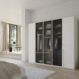 Kacey 5 Door Wardrobe 3 Glass Doors H223Cm, White Wood - Barker & Stonehouse - thumbnail 2